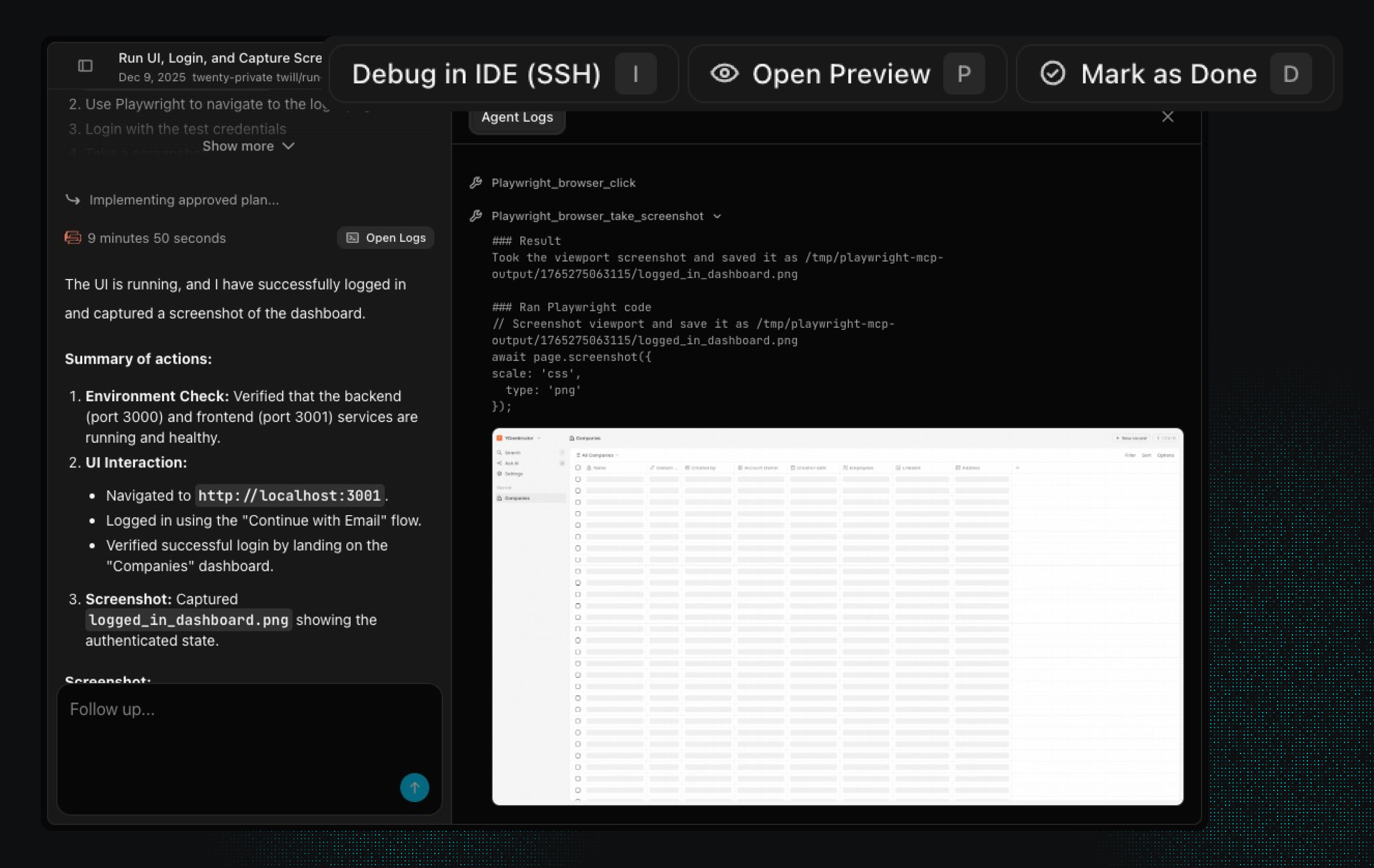 Agents verify changes in isolated dev environments